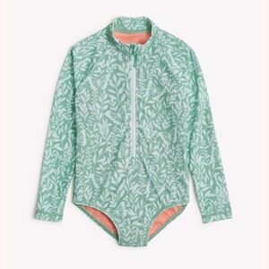 Crewcuts Spring Meadow 1 piece sage green long sleeve rash guard swimsuit size 3
